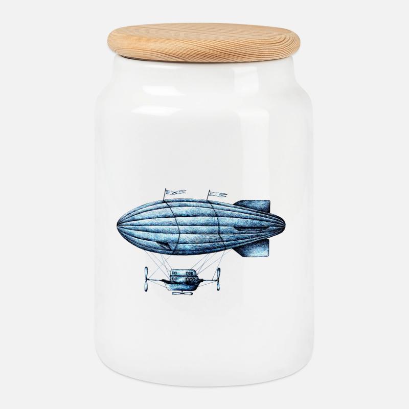 Blue Star Zeppelin - Cookie Jar with Wooden Lid - white