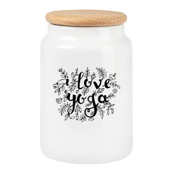 yoga - Cookie Jar with Wooden Lid - white - Front
