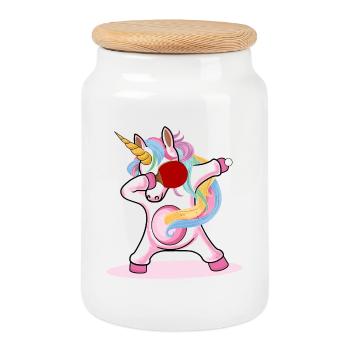 Table Tennis Unicorn Dabbing Unicorn Horse Gift - Cookie Jar with Wooden Lid - white - Front