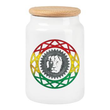 Visage de lion dans le style mandala rasta - Boîte à biscuits avec couvercle en bois - blanc - Devant