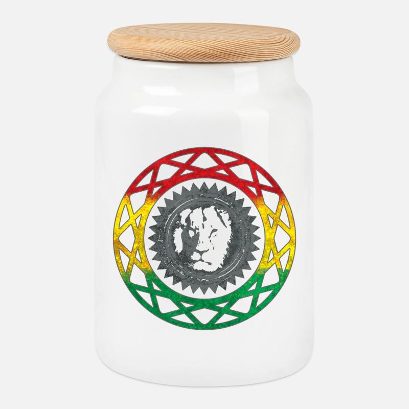 Löwengesicht im Rasta-Mandala-Stil - Keksdose mit Holzdeckel - Weiß