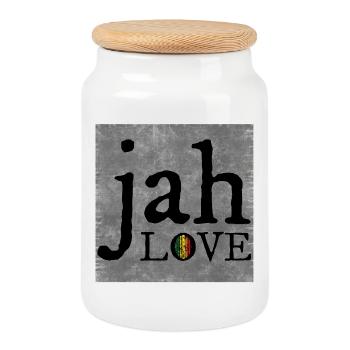 Jah Love Graffiti Design - Cookie Jar with Wooden Lid - white - Front