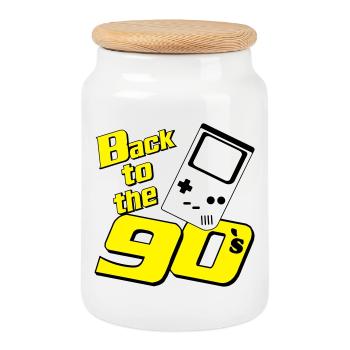 90er Party , Mottoparty , 90er Retrogame (25) - Keksdose mit Holzdeckel - Weiß - Vorne