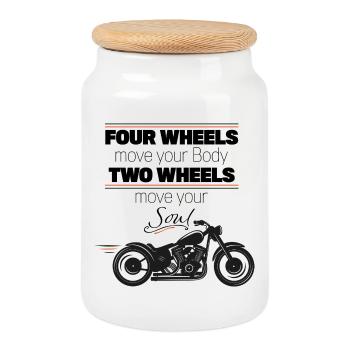 Bikers - Cookie Jar with Wooden Lid - white - Front