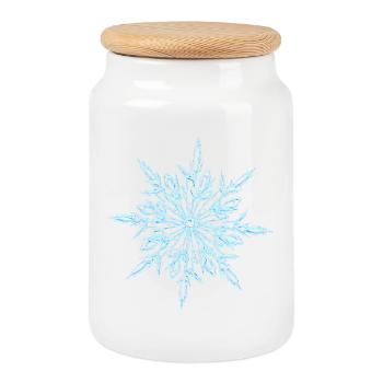 crystal, snowflake, winter clothes - Cookie Jar with Wooden Lid - white - Front