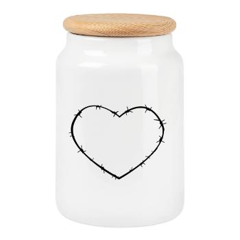 Fil de fer barbelé de coeur - Boîte à biscuits avec couvercle en bois - blanc - Devant