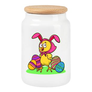 Easter chick chick easter happy easter eggs - Cookie Jar with Wooden Lid - white - Front