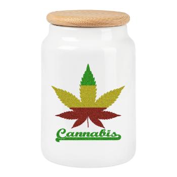 Cannabisblatt / Rotgoldgrün - Keksdose mit Holzdeckel - Weiß - Vorne