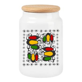 Motif coloré abstrait sur noir - Boîte à biscuits avec couvercle en bois - blanc - Devant