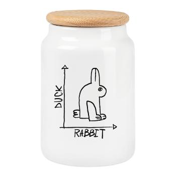 Duck or hare - Cookie Jar with Wooden Lid - white - Front