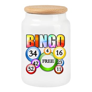 Conception vibrante de boule gratuite de bingo - Boîte à biscuits avec couvercle en bois - blanc - Devant