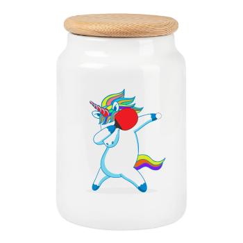 Table tennis unicorn dabbing unicorn horse gift - Cookie Jar with Wooden Lid - white - Front