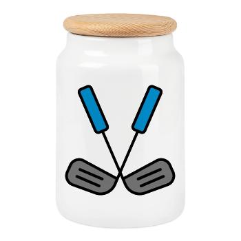 Golf clubs - Cookie Jar with Wooden Lid - white - Front