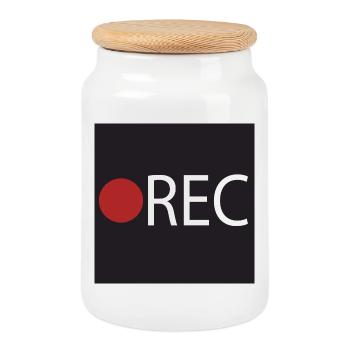 Enregistrement d'enregistrement REC - Boîte à biscuits avec couvercle en bois - blanc - Devant