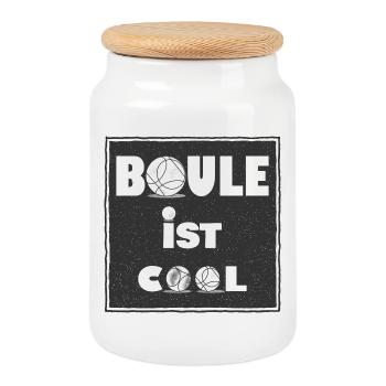 Boule ist cool Spiel Petanque Boules Sport Turnier - Keksdose mit Holzdeckel - Weiß - Vorne