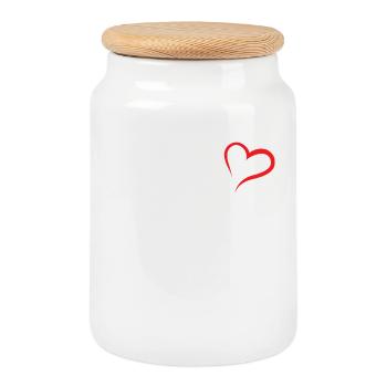 Coeur rouge - Boîte à biscuits avec couvercle en bois - blanc - Devant