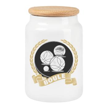 Boule Kugel Spiel Petanque Boules Sport Turnier - Keksdose mit Holzdeckel - Weiß - Vorne