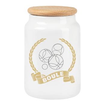 Boule Kugel Spiel Petanque Boules Sport Turnier - Keksdose mit Holzdeckel - Weiß - Vorne