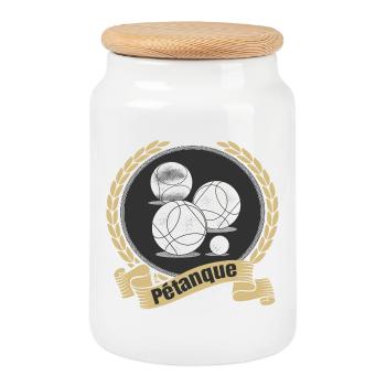 Pétanque Boule Kugel Spiel Petanque Sport Turnier - Keksdose mit Holzdeckel - Weiß - Vorne