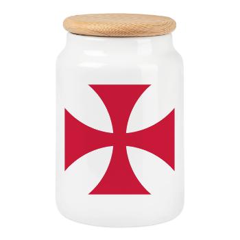 Temple cross red and fire - Cookie Jar with Wooden Lid - white - Front