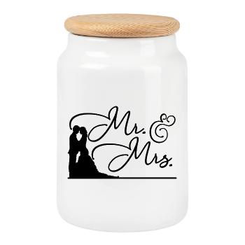 Mister Misses newlyweds wedding marry gift - Cookie Jar with Wooden Lid - white - Front