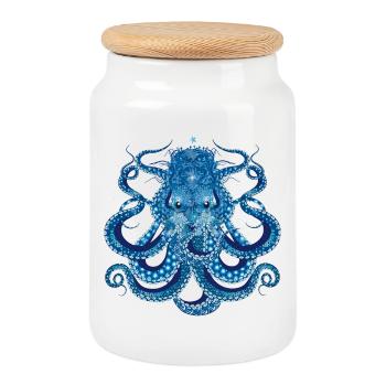 Poulpe aux coraux, coquillages et anémones de mer - Boîte à biscuits avec couvercle en bois - blanc - Devant