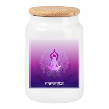 affiche de yoga mandala - Boîte à biscuits avec couvercle en bois - blanc - Devant