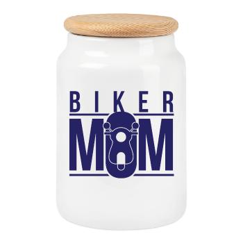 Biker maman maman moto motos déclaration - Boîte à biscuits avec couvercle en bois - blanc - Devant