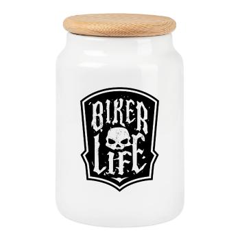 Biker moto motos crâne déclaration - Boîte à biscuits avec couvercle en bois - blanc - Devant