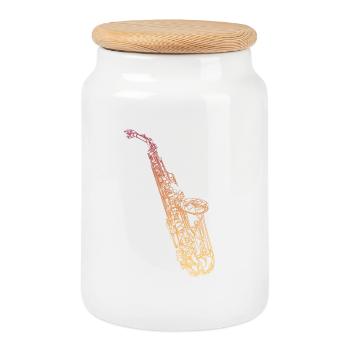 Saxophone ténor - Boîte à biscuits avec couvercle en bois - blanc - Devant