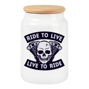 Motorräder Totenkopf Motorrad Biker Statement - Keksdose mit Holzdeckel - Weiß - Vorne