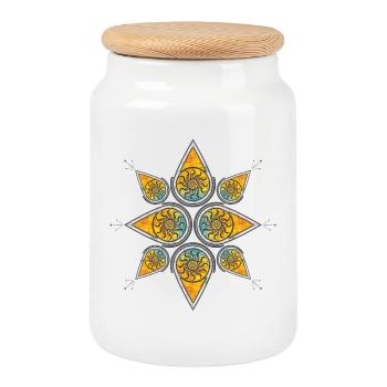 Geometric sun pattern in a warm color palette - Cookie Jar with Wooden Lid - white - Front