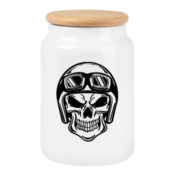 Skull motorcycle biker helmet motorcycles wild cool - Cookie Jar with Wooden Lid - white - Front