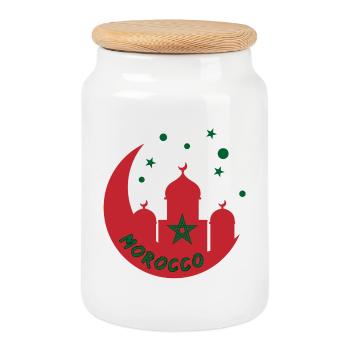 Conception de la mosquée du Maroc - Boîte à biscuits avec couvercle en bois - blanc - Devant