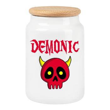 Manga demon skull - Cookie Jar with Wooden Lid - white - Front