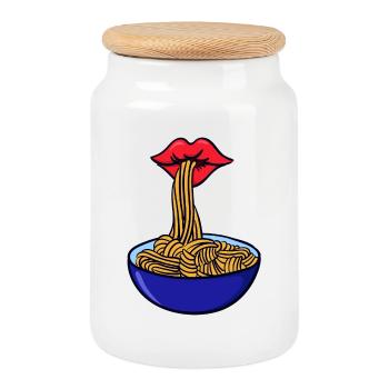 Spaghetti Pasta Asciutta Hunger Italy - Cookie Jar with Wooden Lid - white - Front