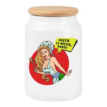 Spaghetti Sexy Woman Pasta Asciutta Italy - Cookie Jar with Wooden Lid - white - Front