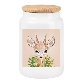 Dwarf antelope Dikdik with big eyes - Cookie Jar with Wooden Lid - white - Front