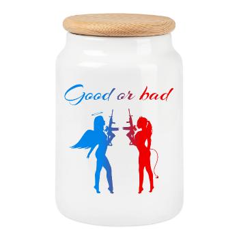 Angel Devil - Cookie Jar with Wooden Lid - white - Front