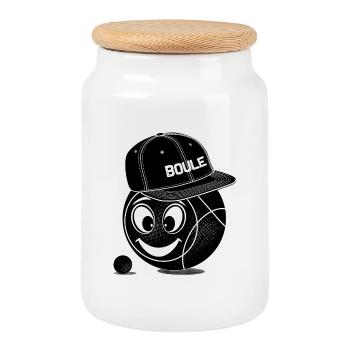 Boule Kugel Smile Cap Petanque Sport Pétanque game - Keksdose mit Holzdeckel - Weiß - Vorne