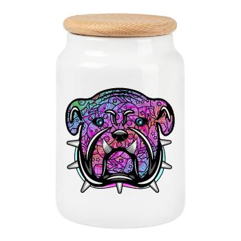 Hundekunst mit bunter Hundeliebe - bunter Hund - Keksdose mit Holzdeckel - Weiß - Vorne
