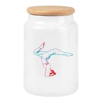 Yoga - Boîte à biscuits avec couvercle en bois - blanc - Devant