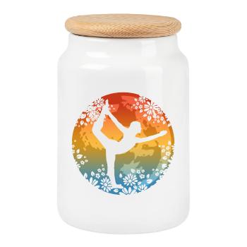 Yoga Pilates - Boîte à biscuits avec couvercle en bois - blanc - Devant