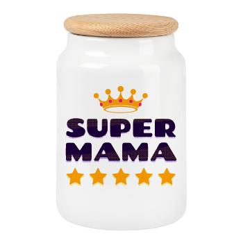 Muttertag Super Mama Beste Mutter Mutti Mami - Keksdose mit Holzdeckel - Weiß - Vorne