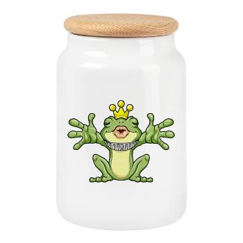 Frosch Krone - Keksdose mit Holzdeckel - Weiß - Vorne