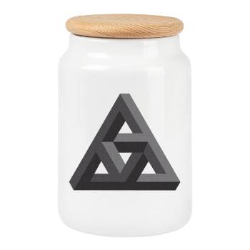 Faszinierende Penrose-Pyramide in Grau - Keksdose mit Holzdeckel - Weiß - Vorne