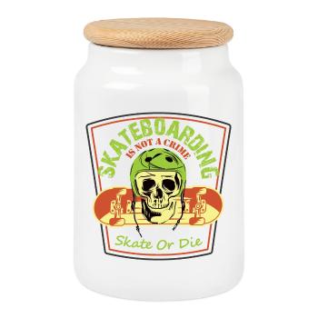 Skateboard Skater Totenkopf Skate or die - Cookie Jar with Wooden Lid - white - Front