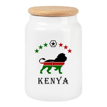 Kenia Löwen Design - Keksdose mit Holzdeckel - Weiß - Vorne