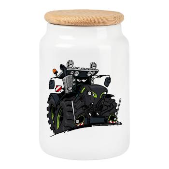 0927 C TRACTOR BLACK - Cookie Jar with Wooden Lid - white - Front