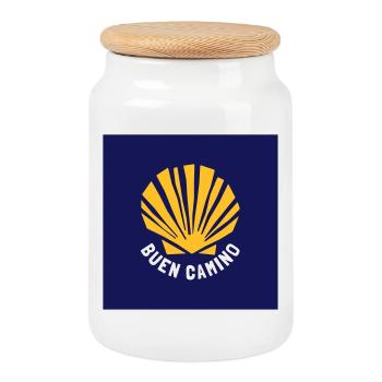 Buen Camino | Camino de Santiago | Way of St. James - Cookie Jar with Wooden Lid - white - Front